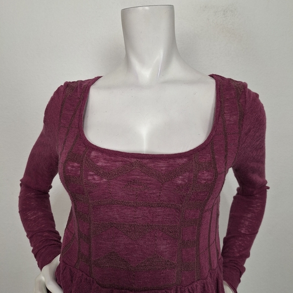 Free People Raspberry Jam Justyna Boho Coquette Long Sleeve Babydoll Top Size S - Picture 3 of 15